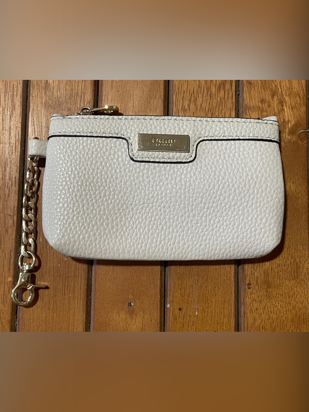 Dune London White Pebbled Leather Coin Purse with Gold Chain